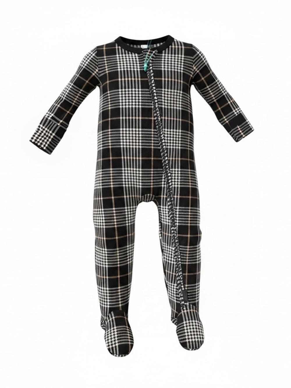 Posh Peanut Black Plaid Footed One-Piece Bamboo Pajamas for Kids